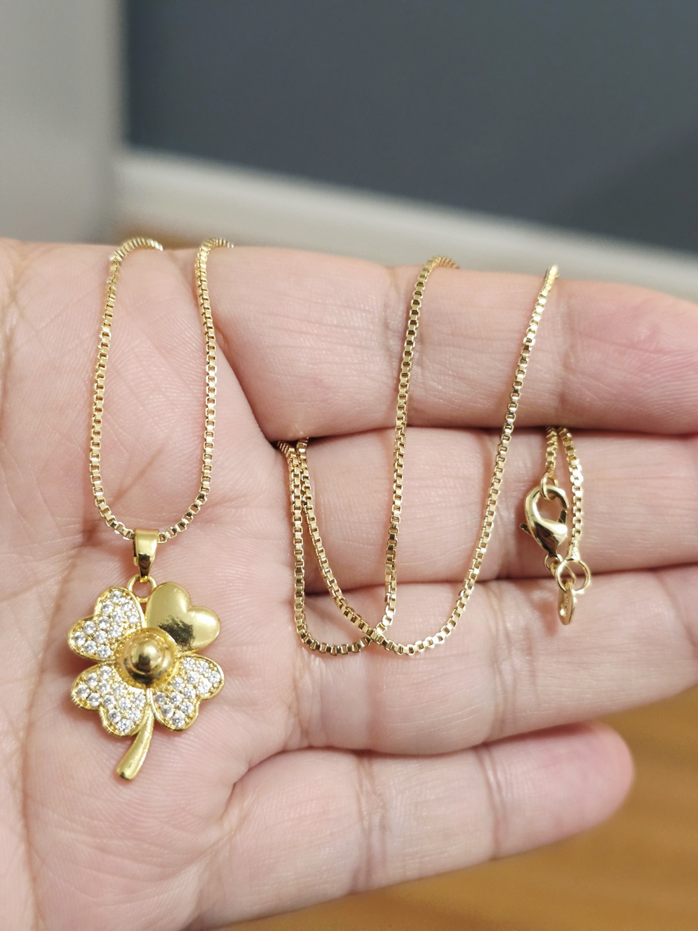 14k Gold PLATED Clover Pendant Necklace with Crystal Accents - Women Jewelry